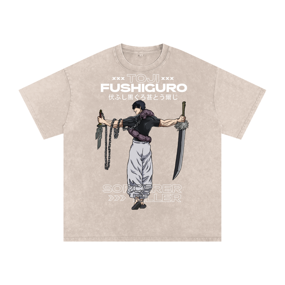 Toji Jujitsu Kaisen Acid Wash Oversize T-Shirt
