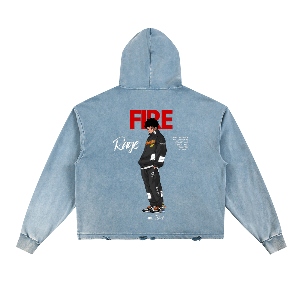 Shinra Fireforce Vintage Washed Frayed-Hem Hoodie