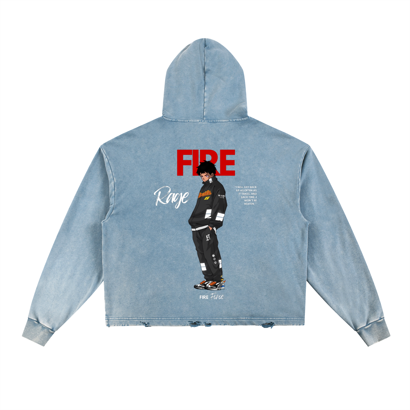 Shinra Fireforce Vintage Washed Frayed-Hem Hoodie