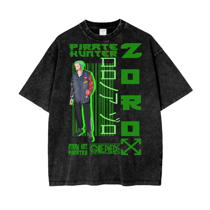 Zoro One Piece Acid Wash Oversize T-Shirt - 