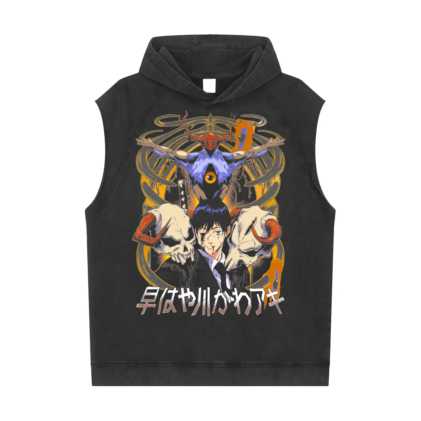 Aki Chainsaw Man Snow Washed Sleeveless Hoodie ODMPOD