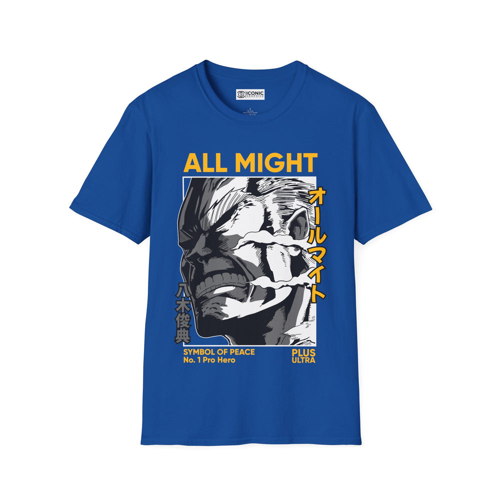 All Might My hero academia T-Shirt - IGZ Clothing  - All Might Unisex Softstyle T-Shirt Best Price 26 at IGZ Clothing 