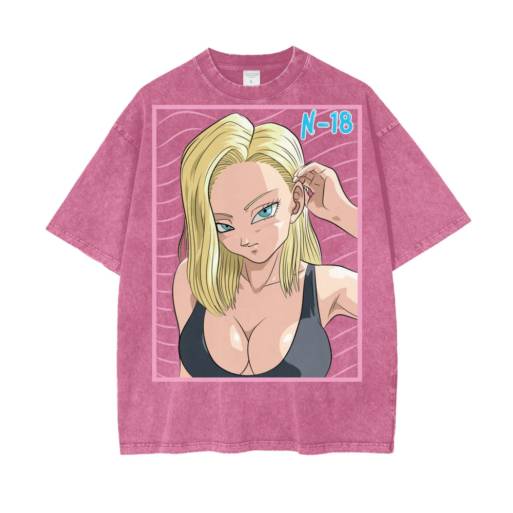 Android 18 Dragonball Oversize Snow Washed T-Shirt ODMPOD