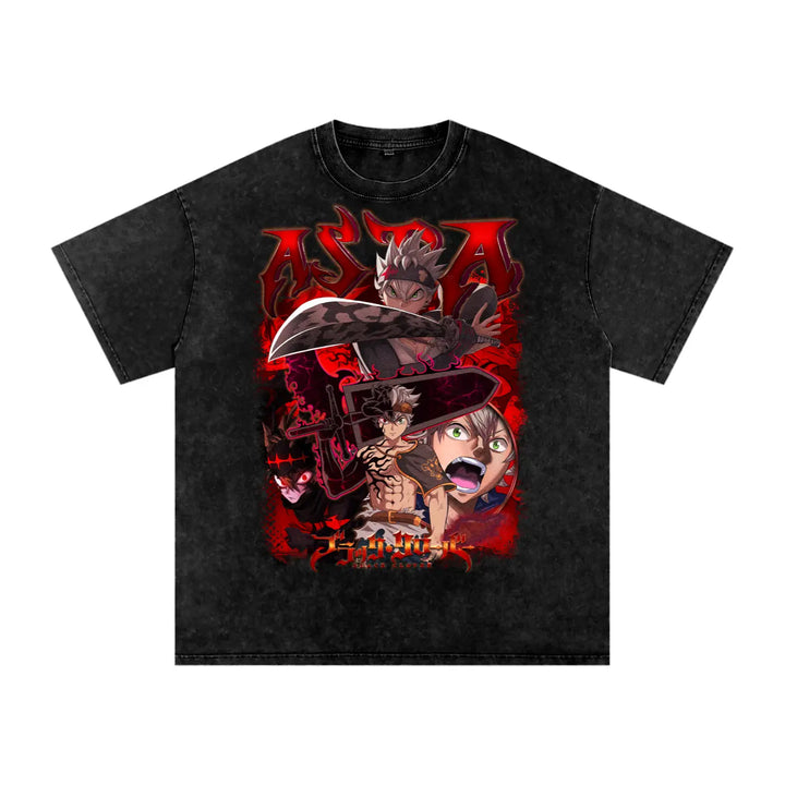 Asta Black Clover Acid Wash Oversize T-Shirt - IGZ Clothing