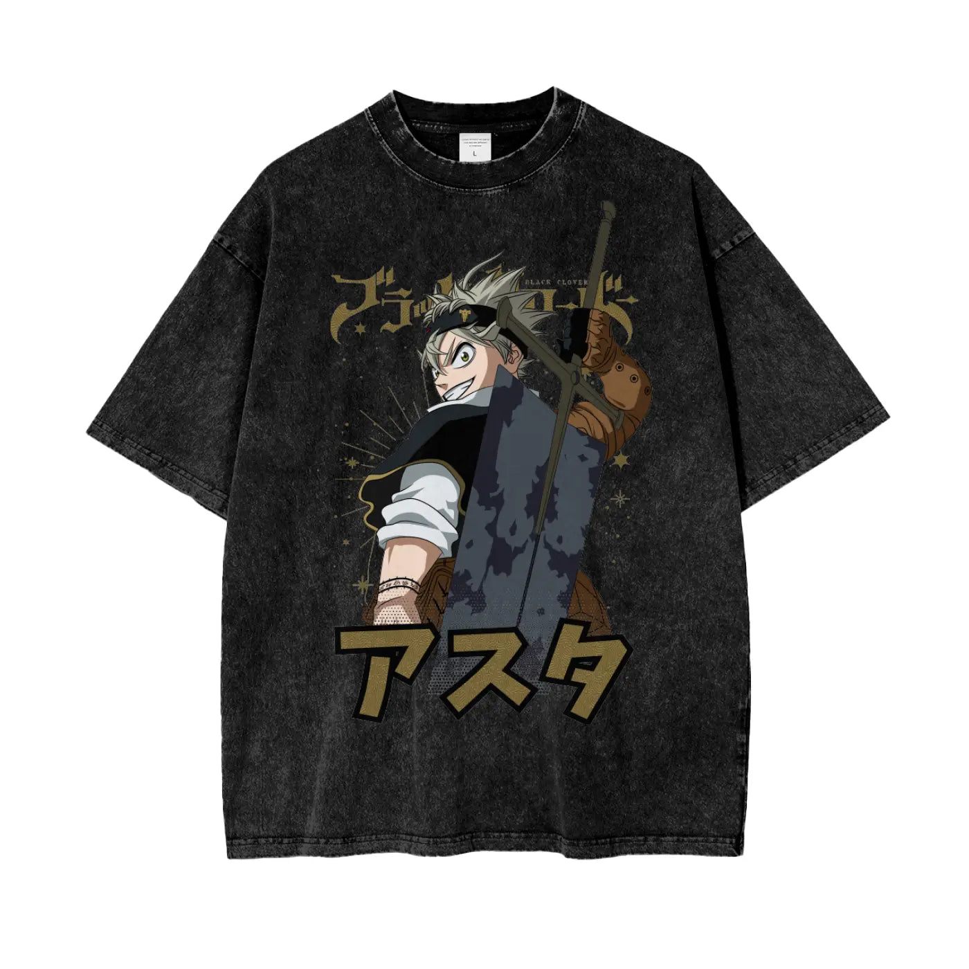 Asta Black Clover Oversize Snow Washed T-Shirt ODMPOD