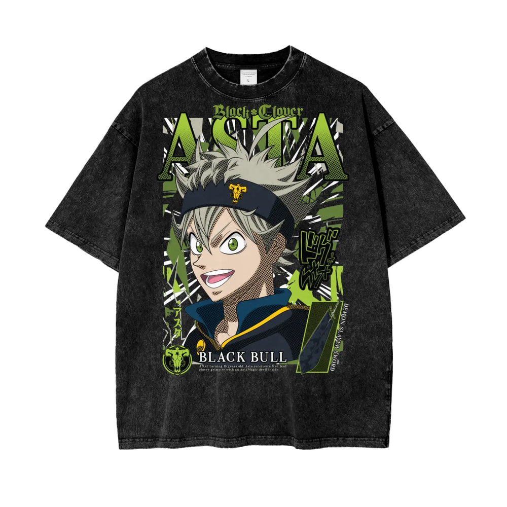 Asta Black Clover Oversize Snow Washed T-Shirt ODMPOD