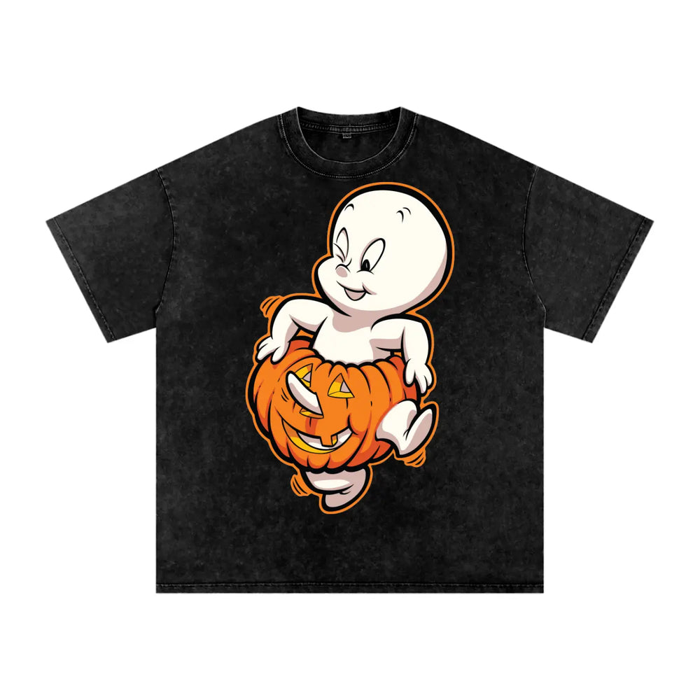 Casper in a Pumpkin Acid Wash Oversize T-Shirt - 250 GSM ODMPOD