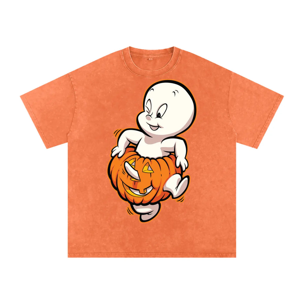 Casper in a Pumpkin Acid Wash Oversize T-Shirt - 250 GSM ODMPOD