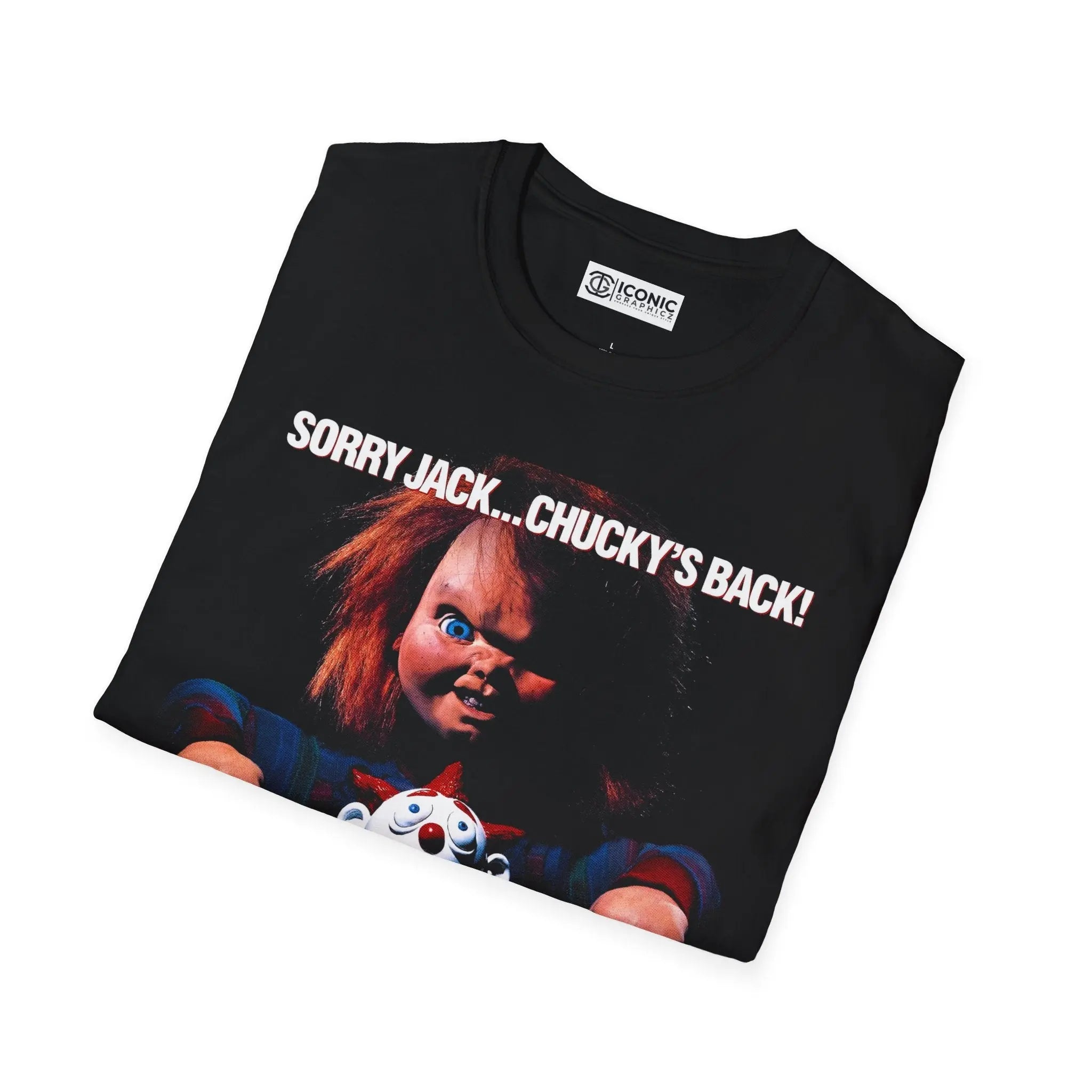 Chucky T-Shirt - 'Sorry Jack... Chucky's Back!' Horror Movie Tee Printify
