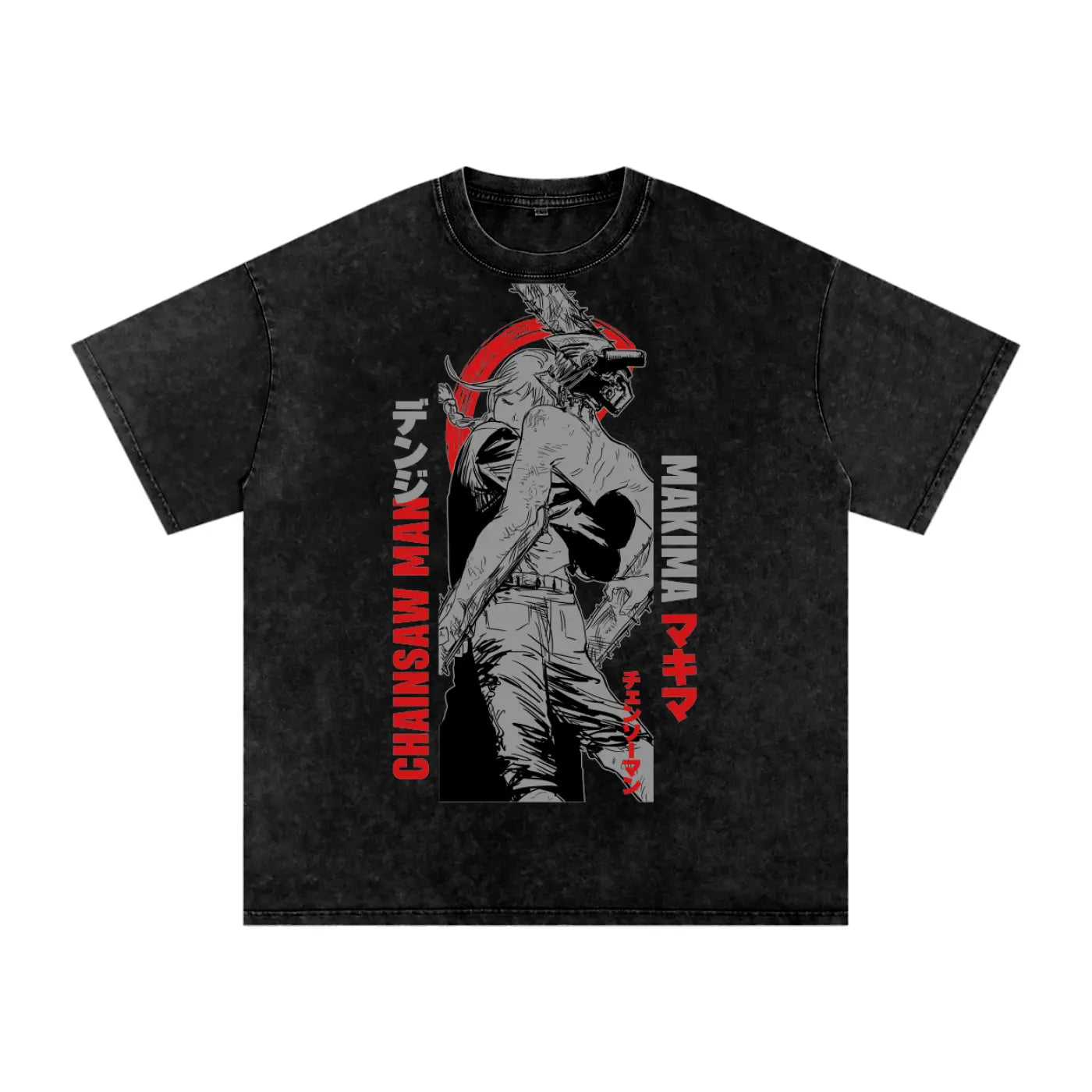 Denji x Makima Chainsaw-man Acid Wash Oversize T-Shirt ODMPOD