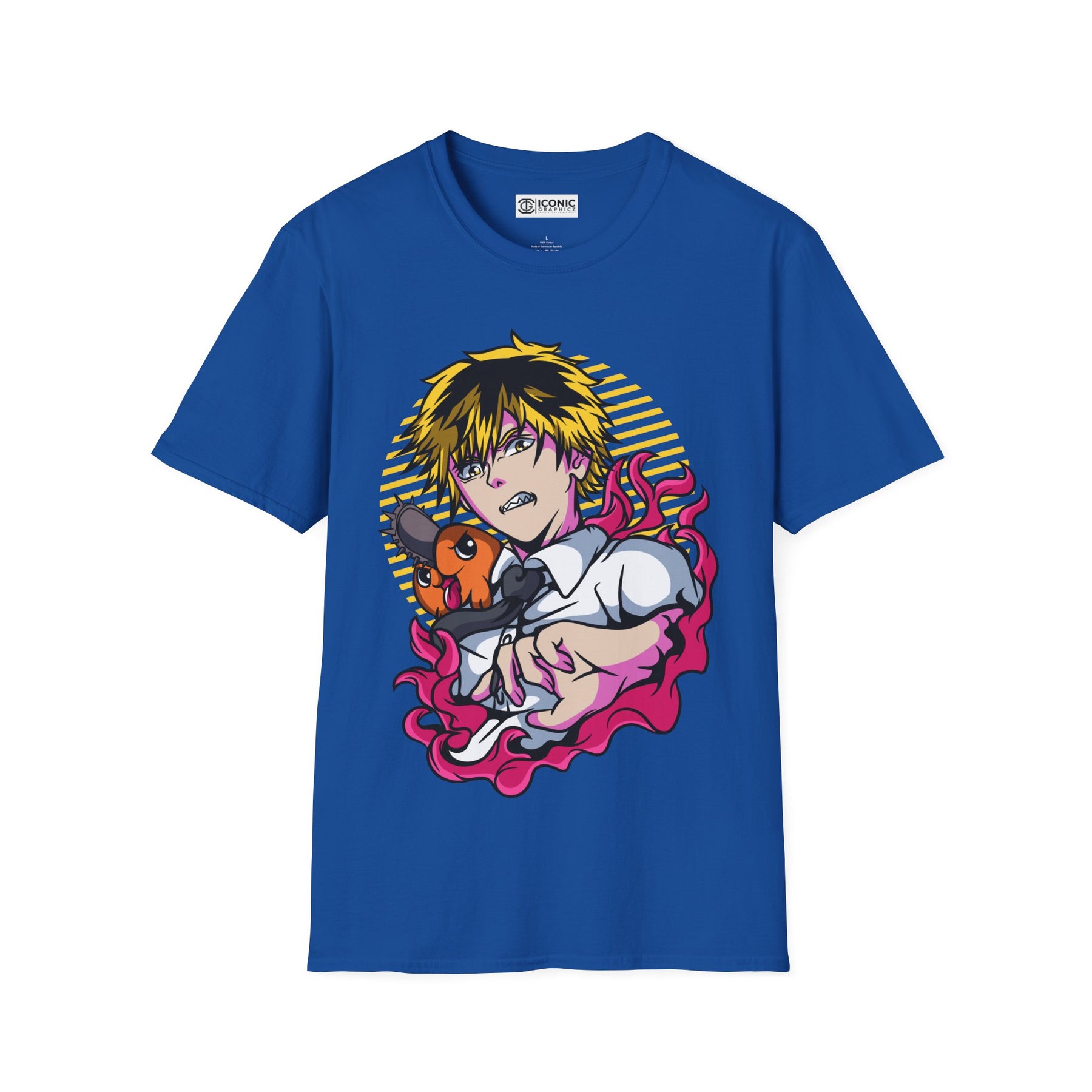 Denji and Pochita Chainsaw Man T-Shirt - IGZ Clothing  - Denji and Puchita Unisex Softstyle T-Shirt Best Price 26 at IGZ Clothing 