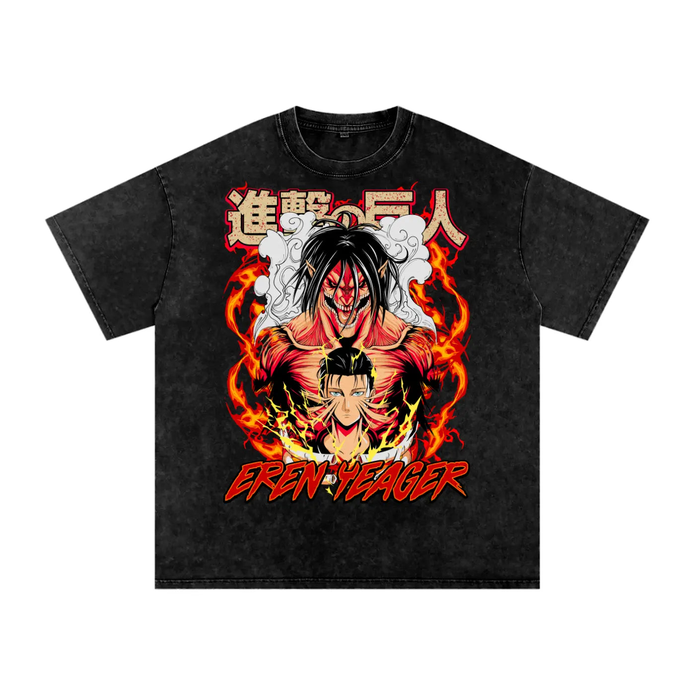 Eren Attack on Titan Acid Wash Oversize T-Shirt ODMPOD