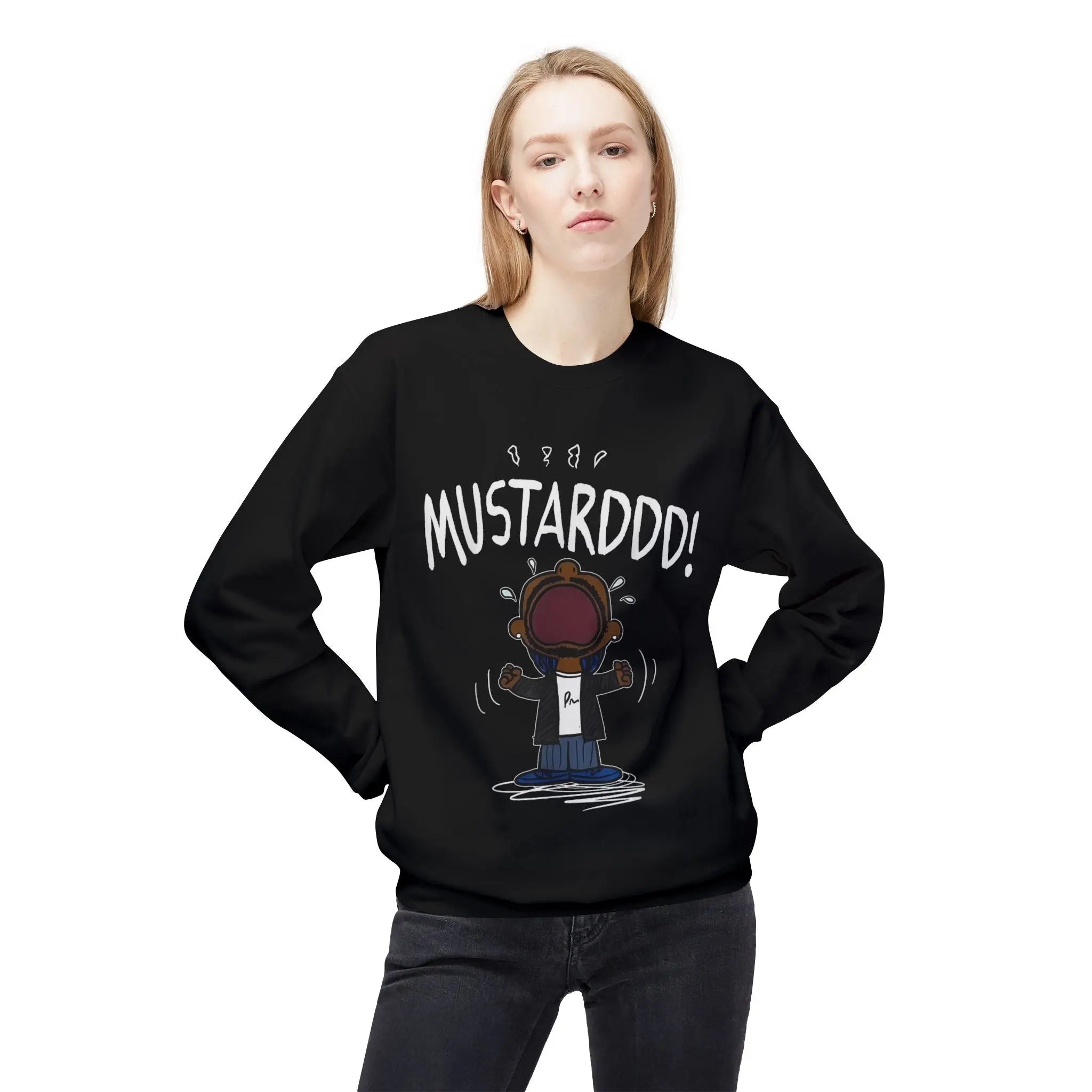 Funny Kendrick Mustard Crying Sweatshirt | Unisex Midweight Crewneck | Perfect Gift for Food Lovers Printify