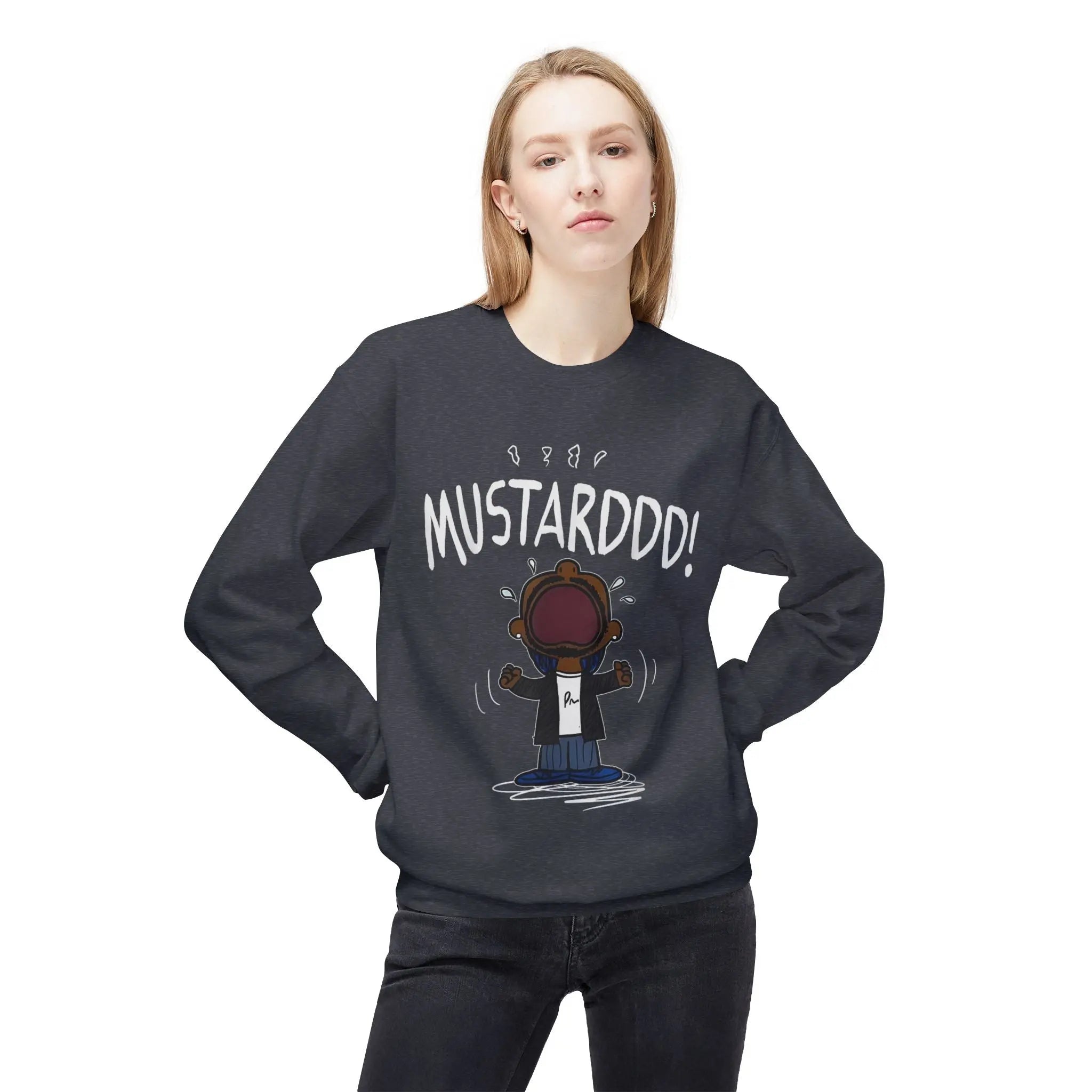 Funny Kendrick Mustard Crying Sweatshirt | Unisex Midweight Crewneck | Perfect Gift for Food Lovers Printify