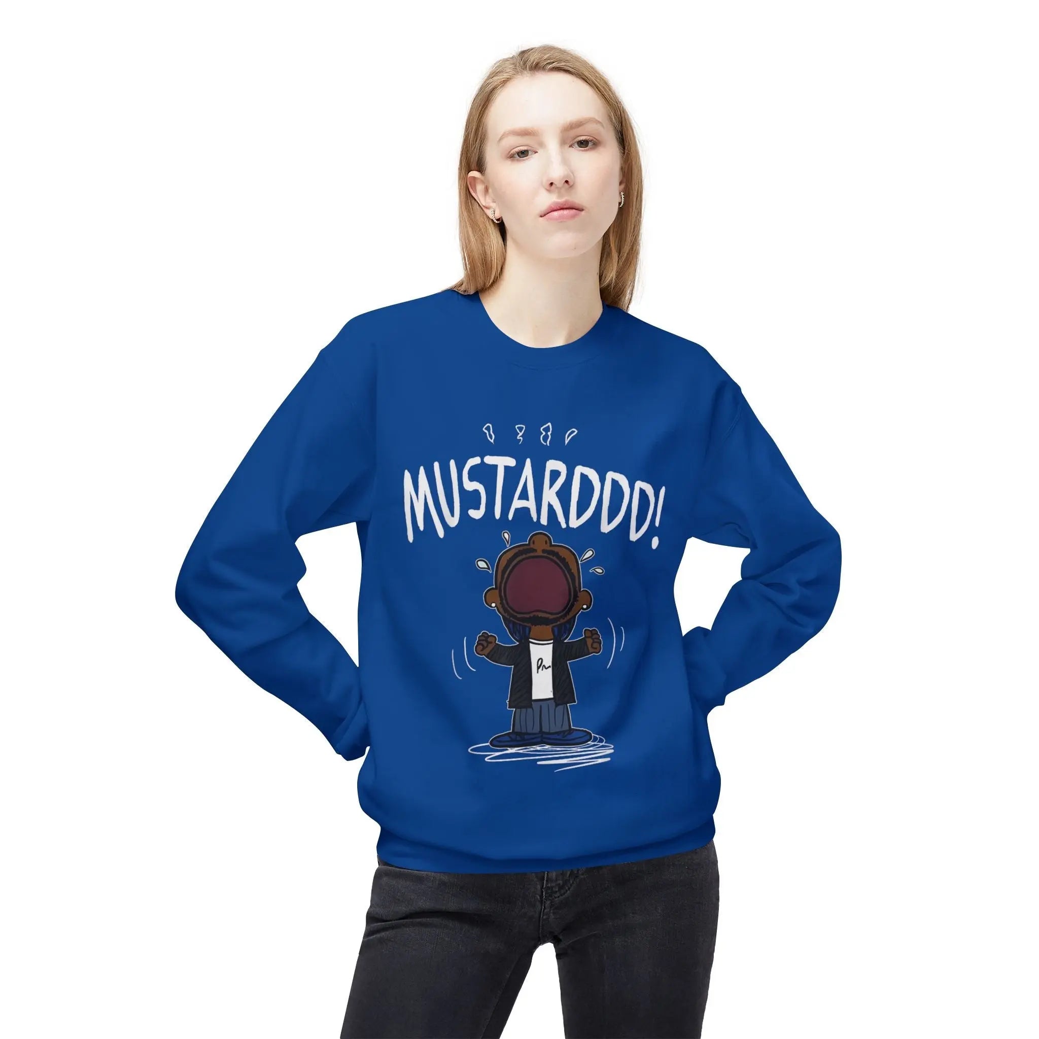 Funny Kendrick Mustard Crying Sweatshirt | Unisex Midweight Crewneck | Perfect Gift for Food Lovers Printify