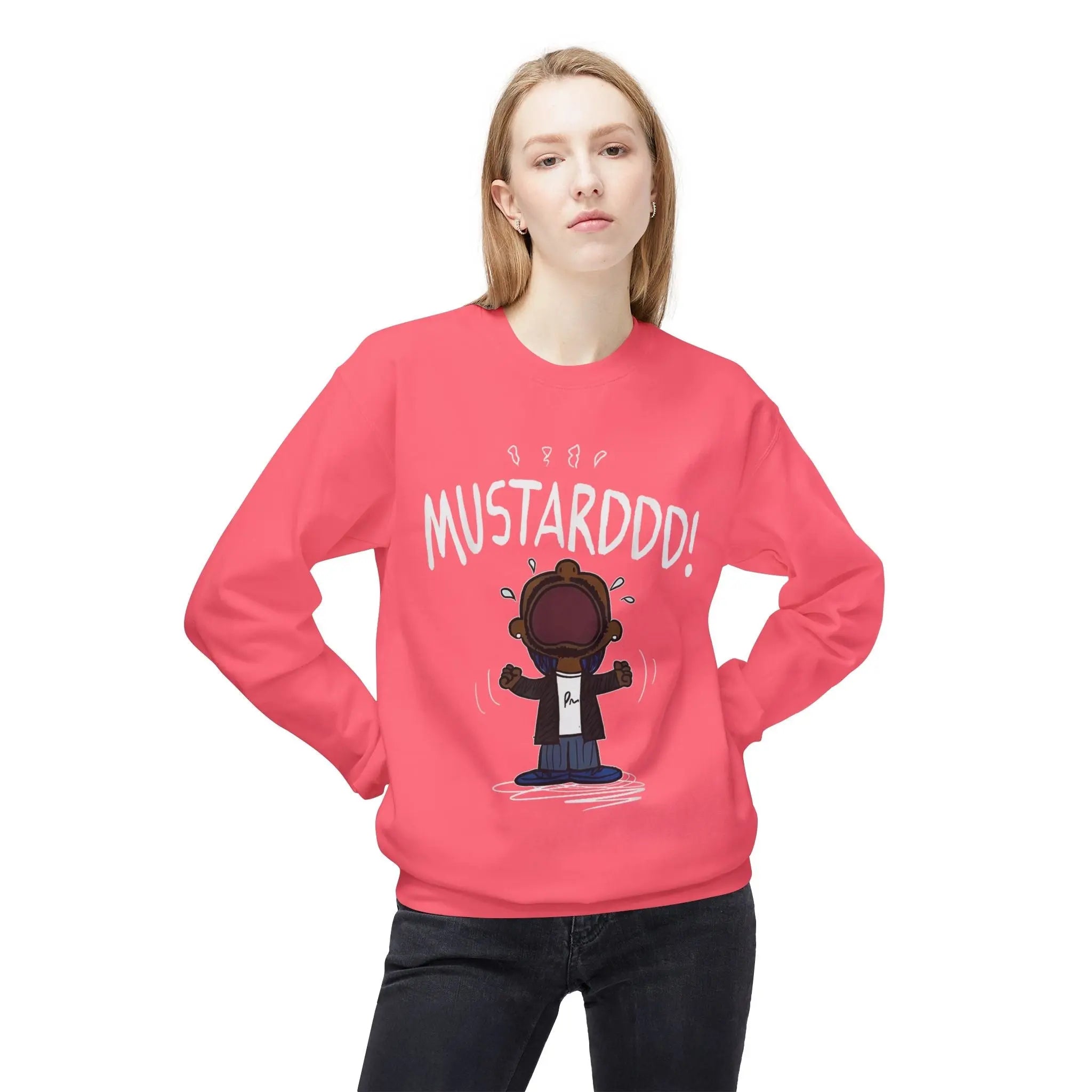 Funny Kendrick Mustard Crying Sweatshirt | Unisex Midweight Crewneck | Perfect Gift for Food Lovers Printify