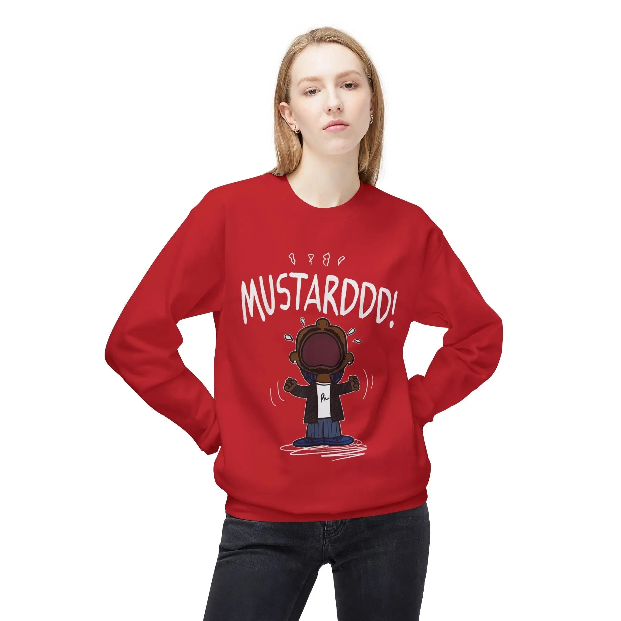 Funny Kendrick Mustard Crying Sweatshirt | Unisex Midweight Crewneck | Perfect Gift for Food Lovers Printify