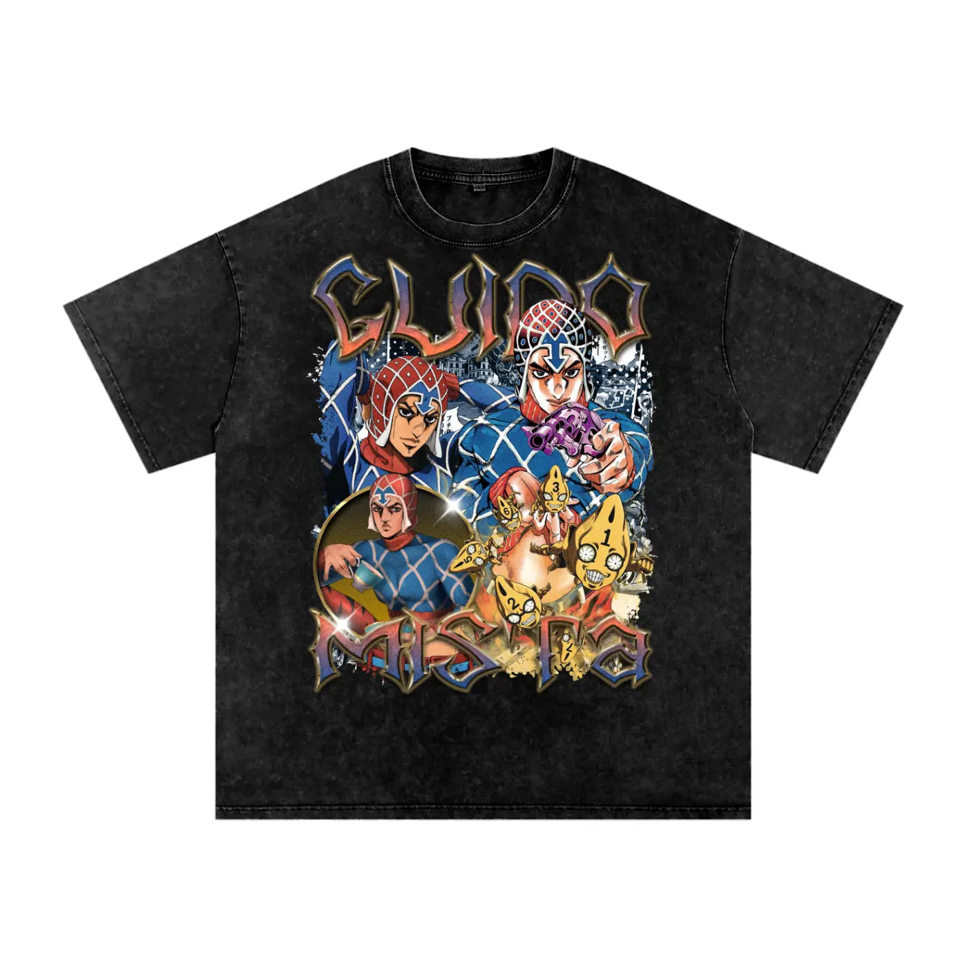 GUIDO MISTA Jojo Bizarre adventure Acid Wash Oversize T-Shirt ODMPOD