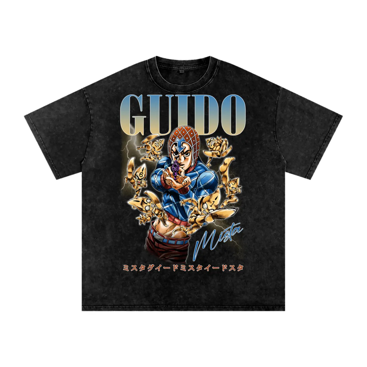 GUIDO MISTA Jojo bizarre adventure Acid Wash Oversize T-Shirt ODMPOD