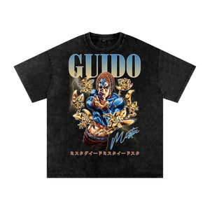 GUIDO MISTA Jojo bizarre adventure Acid Wash Oversize T-Shirt ODMPOD