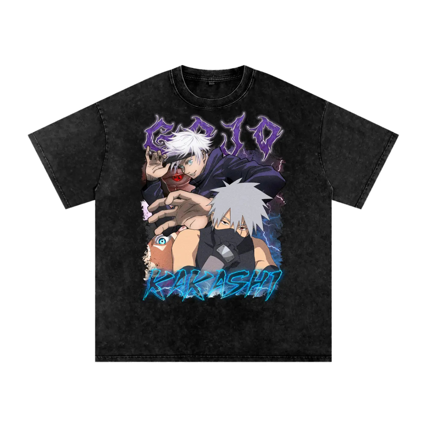 Gojo x Kakashi Naruto x Jujitsu Kaisen Acid Wash Oversize T-Shirt ODMPOD