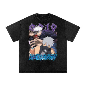 Gojo x Kakashi Naruto x Jujitsu Kaisen Acid Wash Oversize T-Shirt ODMPOD