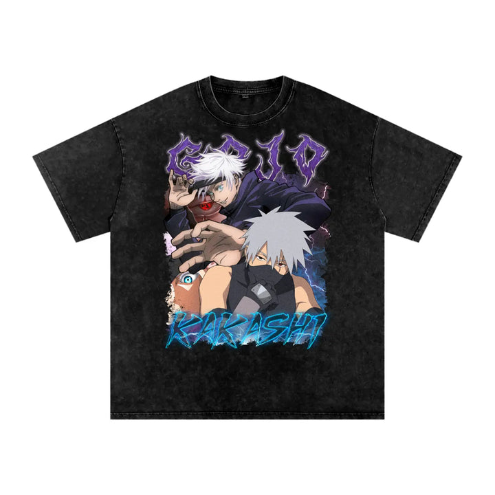 Gojo x Kakashi Naruto x Jujitsu Kaisen Acid Wash Oversize T-Shirt ODMPOD