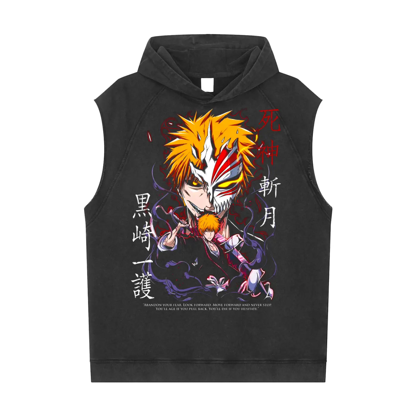 Ichigo Bleach Snow Washed Sleeveless Hoodie ODMPOD