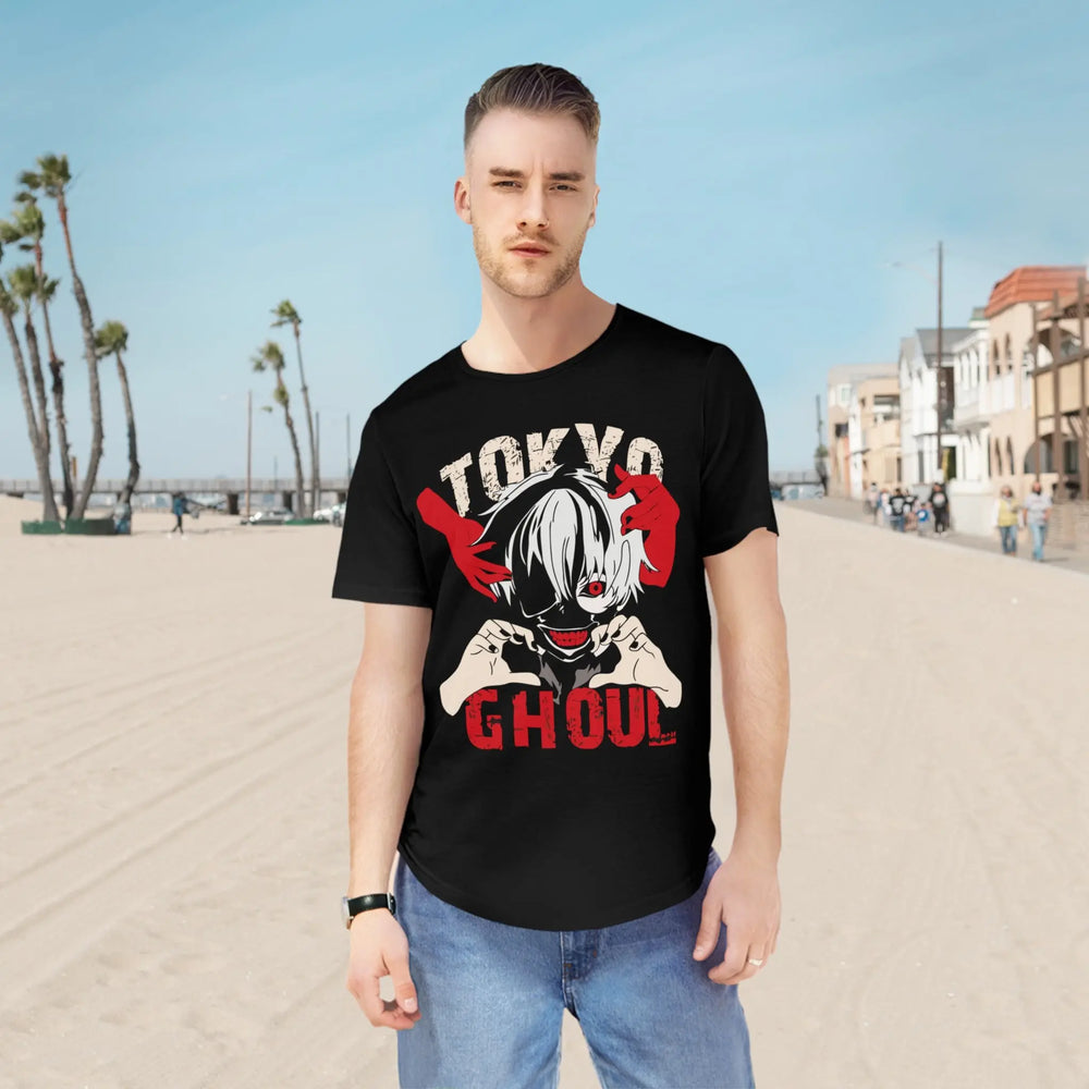 Ken Kaneki Men's Jersey Curved Hem Tee Printify