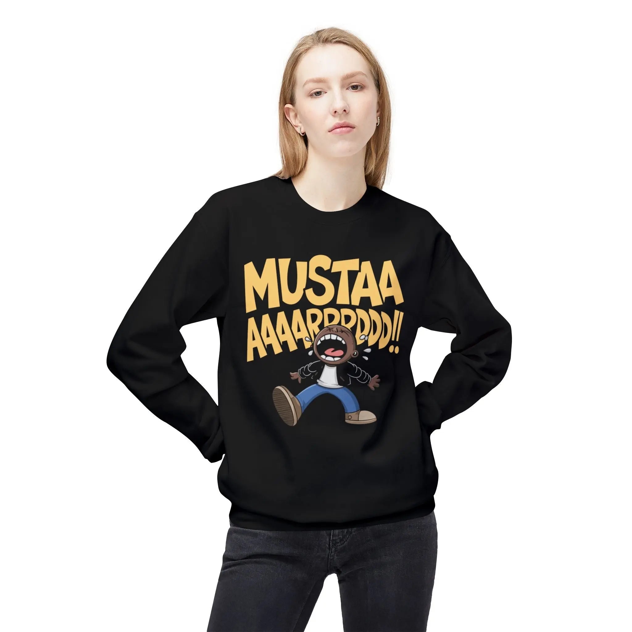 Kendrick Mustard Funny Unisex Fleece Crewneck Sweatshirt - 'MUSTAA AAAAAARRRPDD!!' Printify