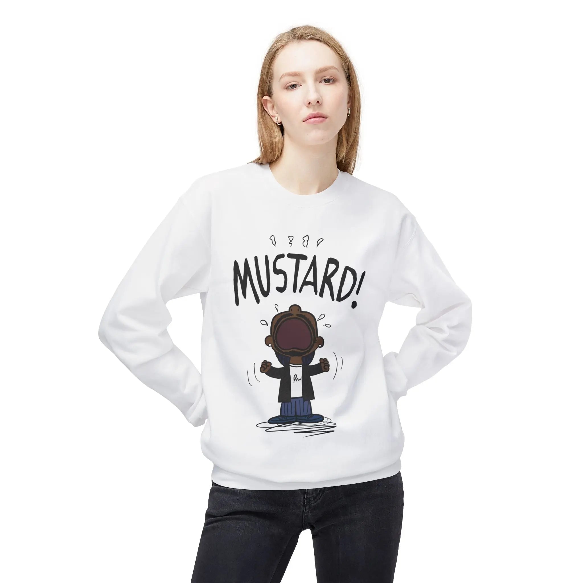 Kendrick Mustard Unisex Midweight Fleece Sweatshirt – Fun and Comfy Apparel for All Occasions Printify