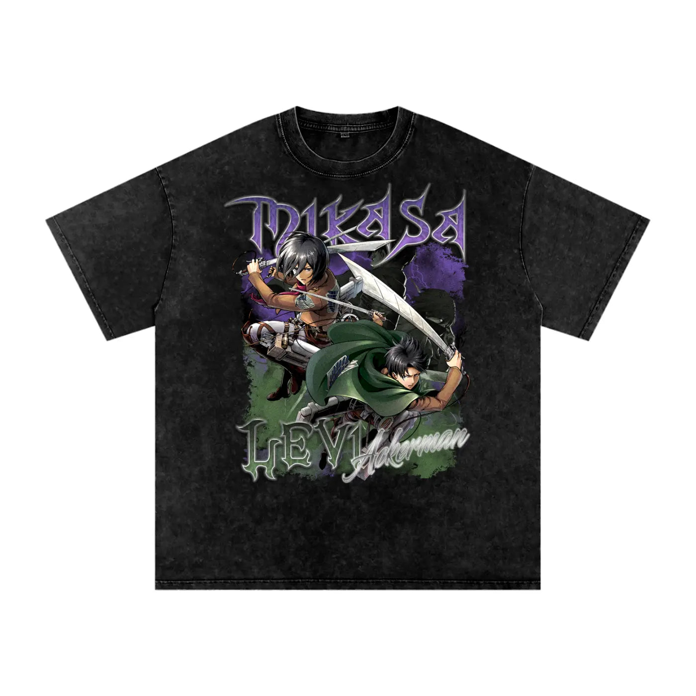 Levi Mikasa Attack on Titan Acid Wash Oversize T-Shirt ODMPOD