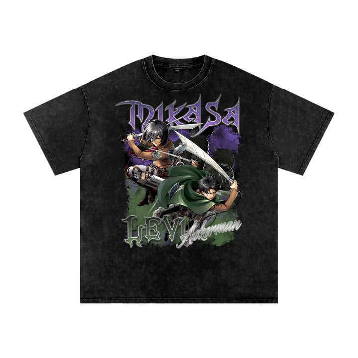 Levi Mikasa Attack on Titan Acid Wash Oversize T-Shirt ODMPOD