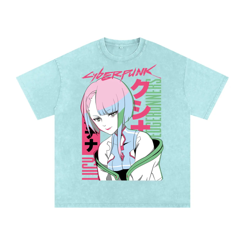 Lucy Cyberpunk Edgerunners Acid Wash Oversize T-Shirt ODMPOD