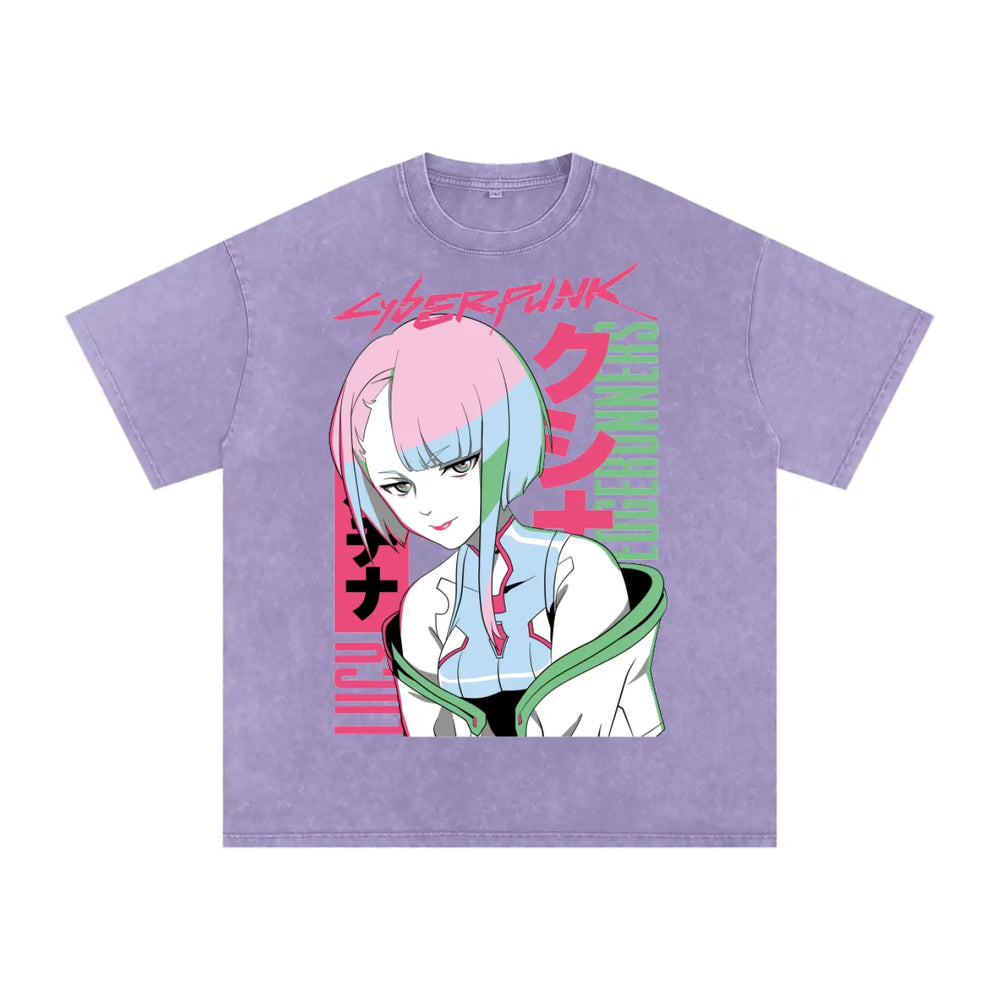 Lucy Cyberpunk Edgerunners Acid Wash Oversize T-Shirt ODMPOD