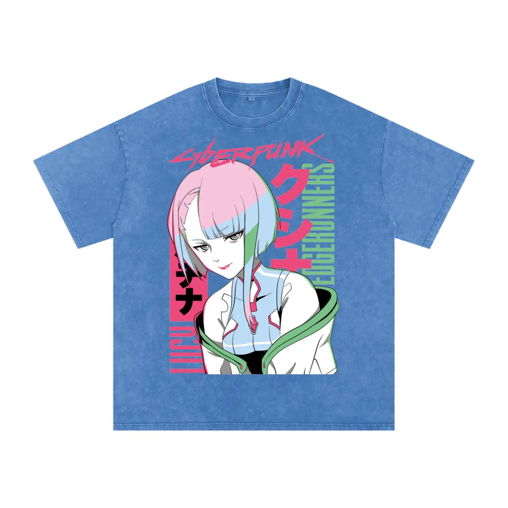Lucy Cyberpunk Edgerunners Acid Wash Oversize T-Shirt ODMPOD