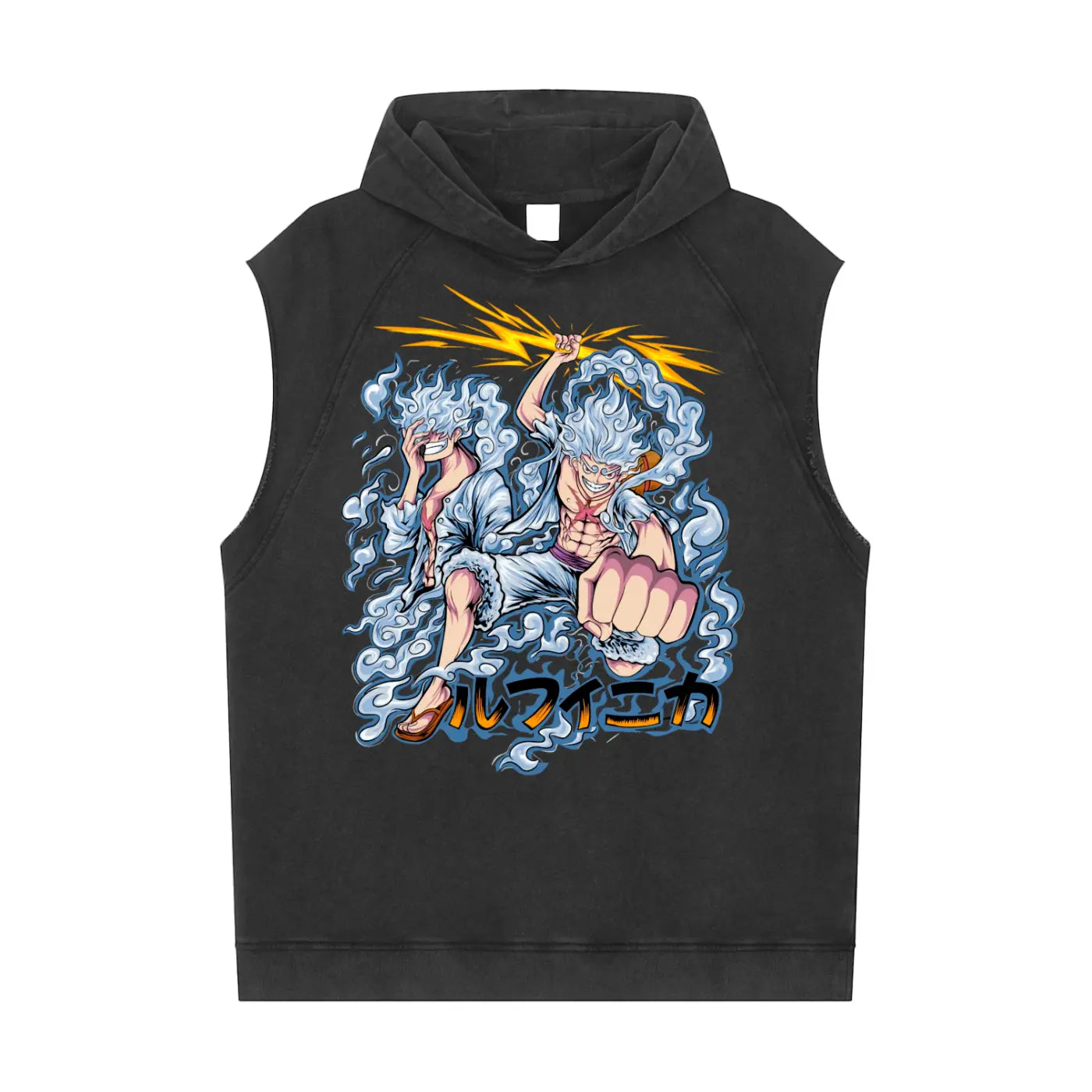 Luffy Gear 5 One Piece Snow Washed Sleeveless Hoodie ODMPOD