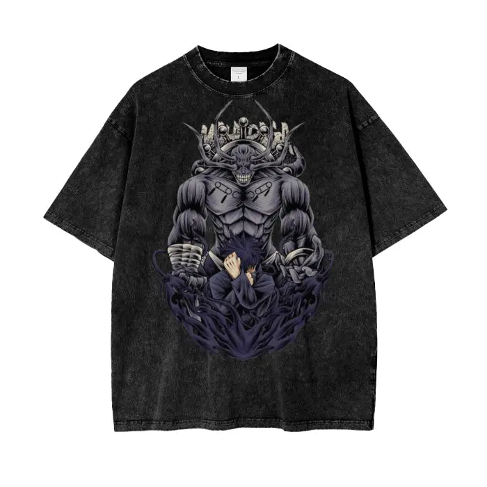 Megami and Mahoraga Jujitsu Kaisen   Acid Wash Oversize T-Shirt ODMPOD
