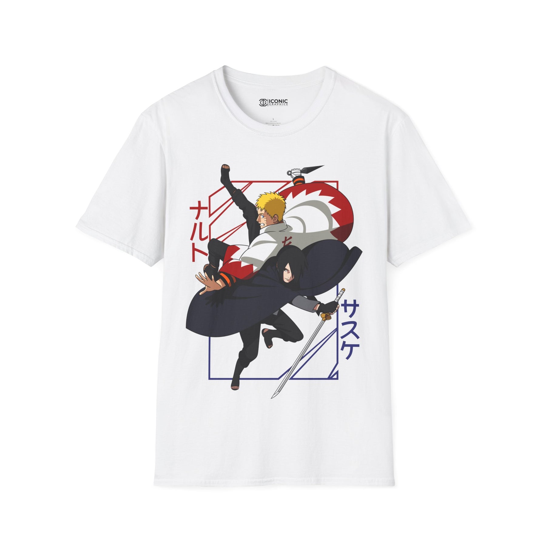 Naruto and Uchiha Sasuke T-Shirt - IGZ Clothing  - Naruto and Sasuke Unisex Softstyle T-Shirt Best Price 26 at IGZ Clothing 