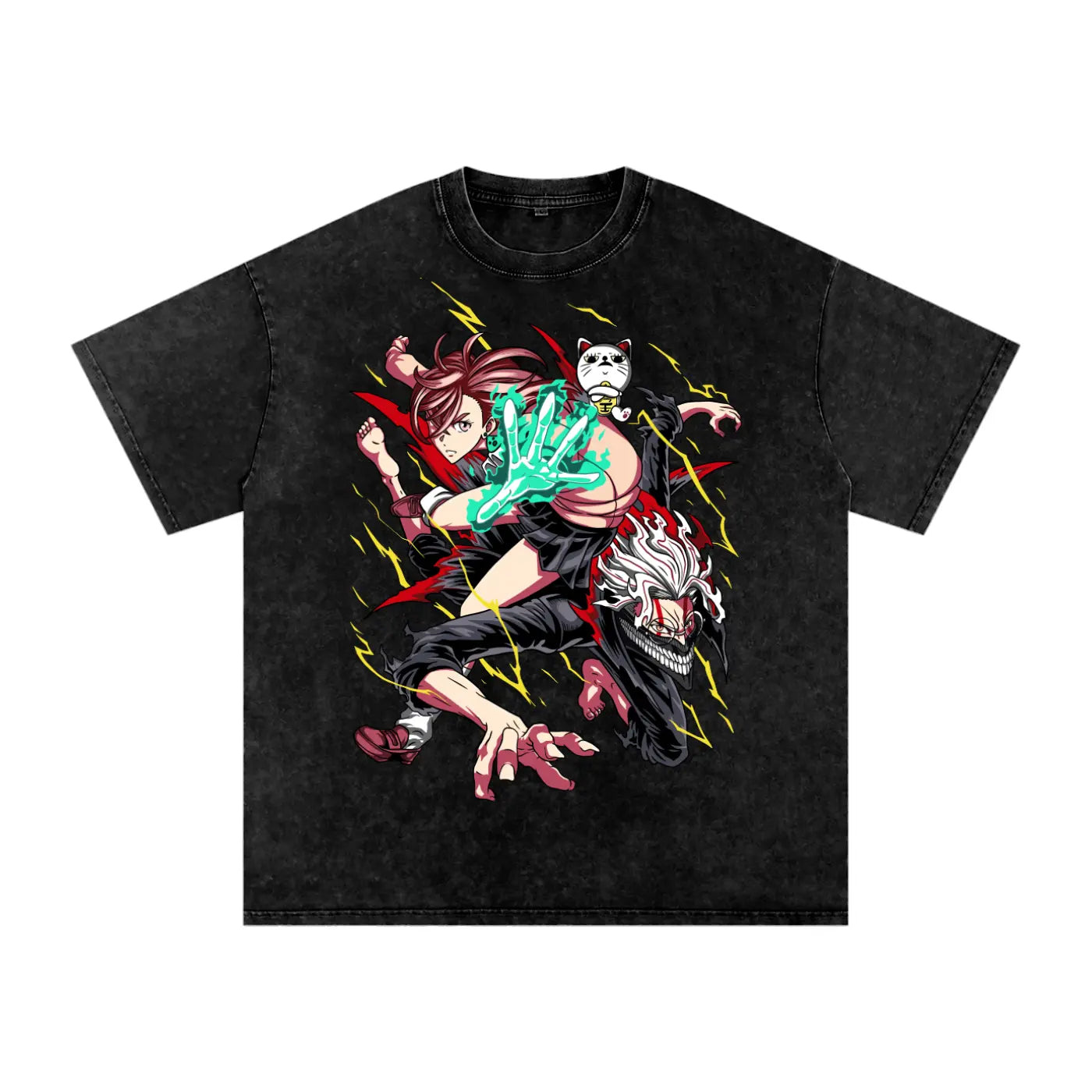 Okarun and Momo Dandadan Acid Wash Oversize T-Shirt ODMPOD