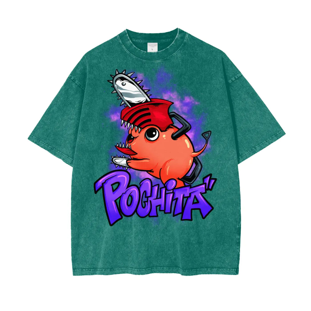 Pochita Chainsaw Man Oversize Snow Washed T-Shirt ODMPOD