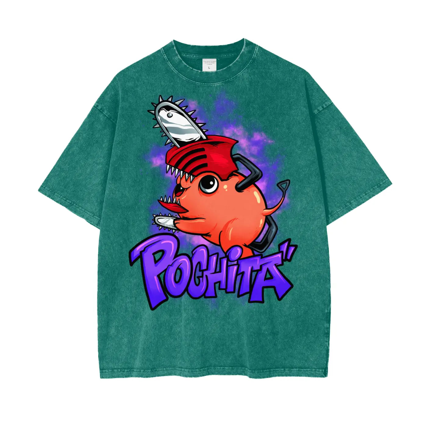 Pochita Chainsaw Man Oversize Snow Washed T-Shirt ODMPOD