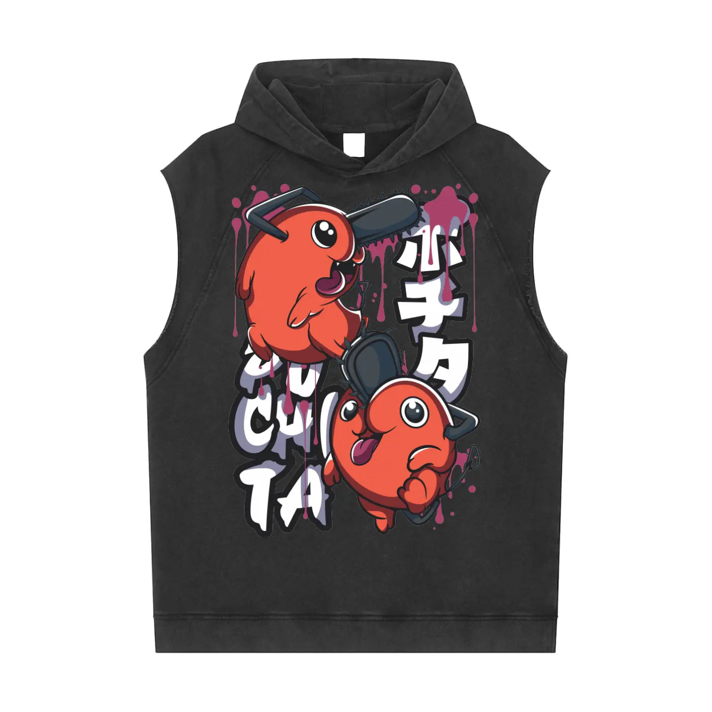 Pochita Chainsaw Man Snow Washed Sleeveless Hoodie ODMPOD