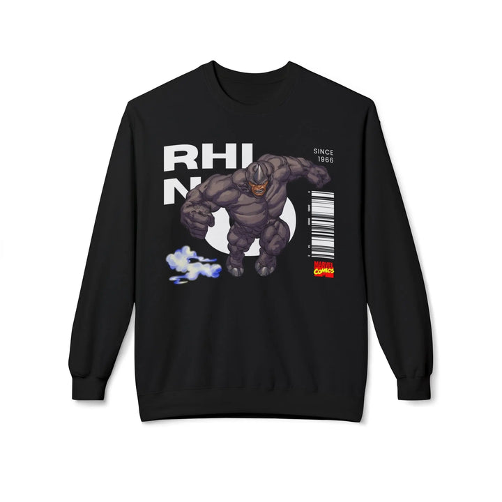 Rhino Comic Fleece Crewneck Sweatshirt Printify