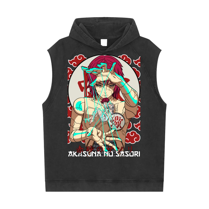 Sasori Naruto Snow Washed Sleeveless Hoodie ODMPOD