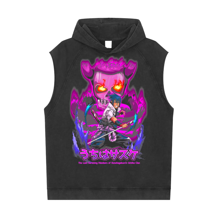 Sasuke Naruto Snow Washed Sleeveless Hoodie ODMPOD