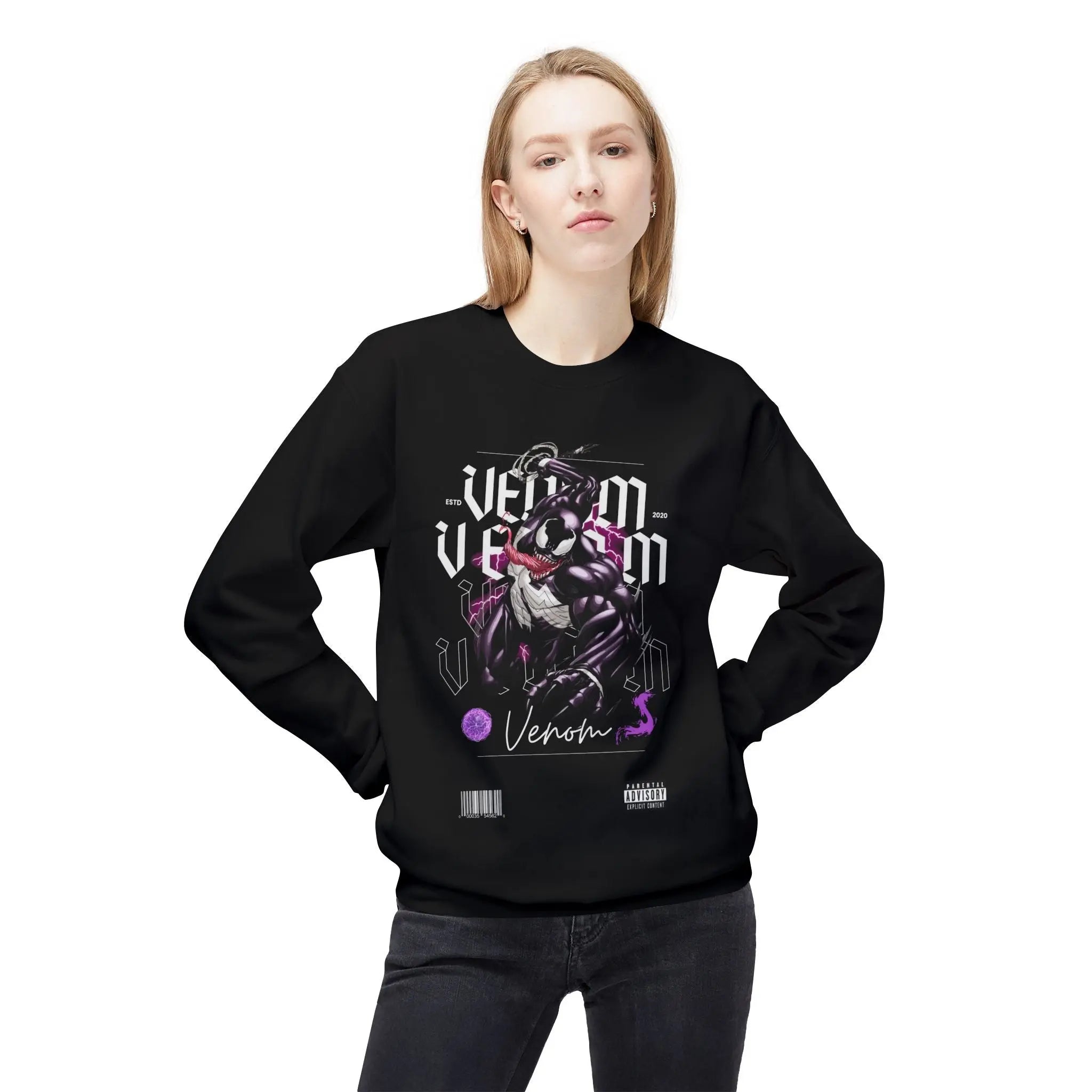 Venom Graphic Fleece Crewneck Sweatshirt Printify