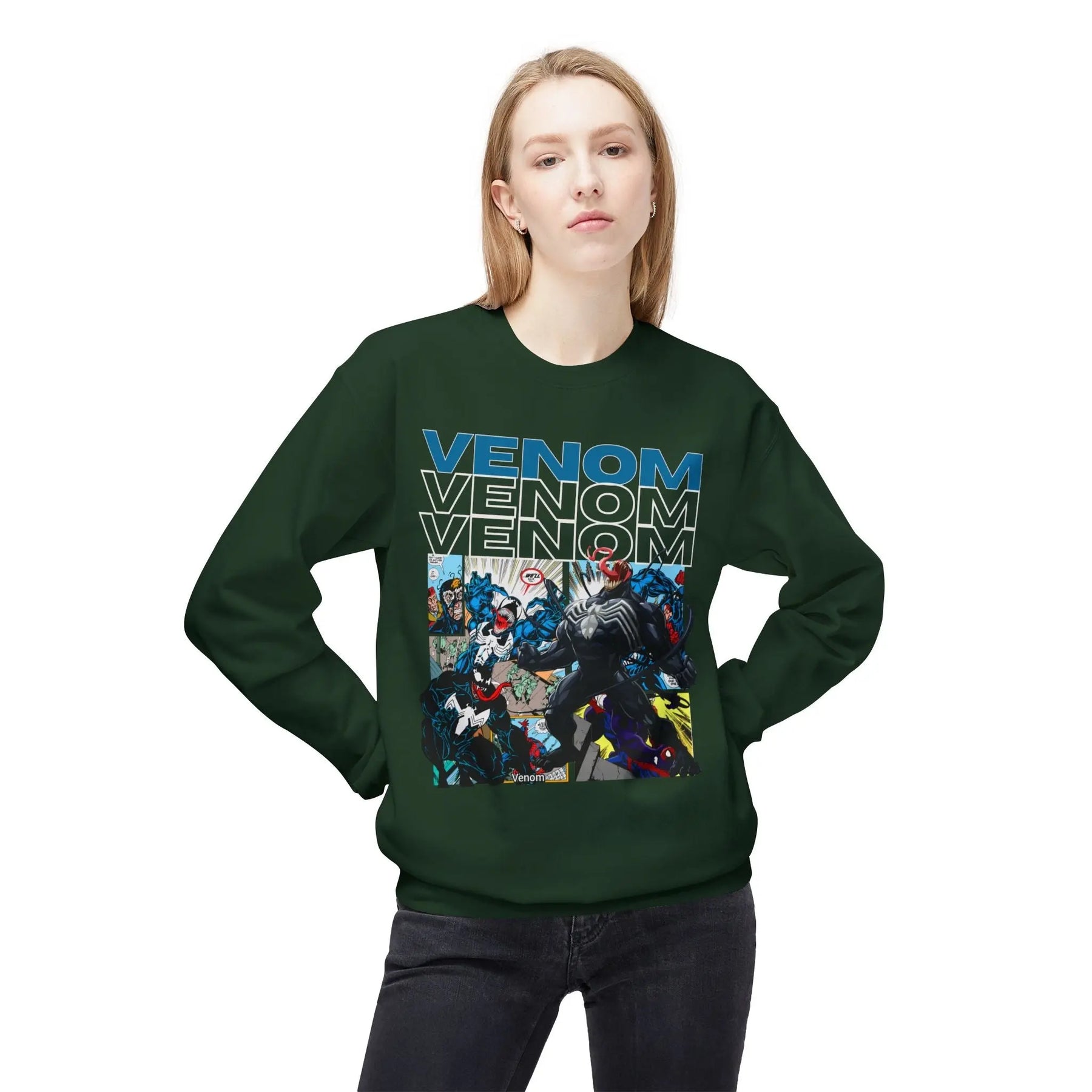 Venom Graphic Fleece Crewneck Sweatshirt Printify