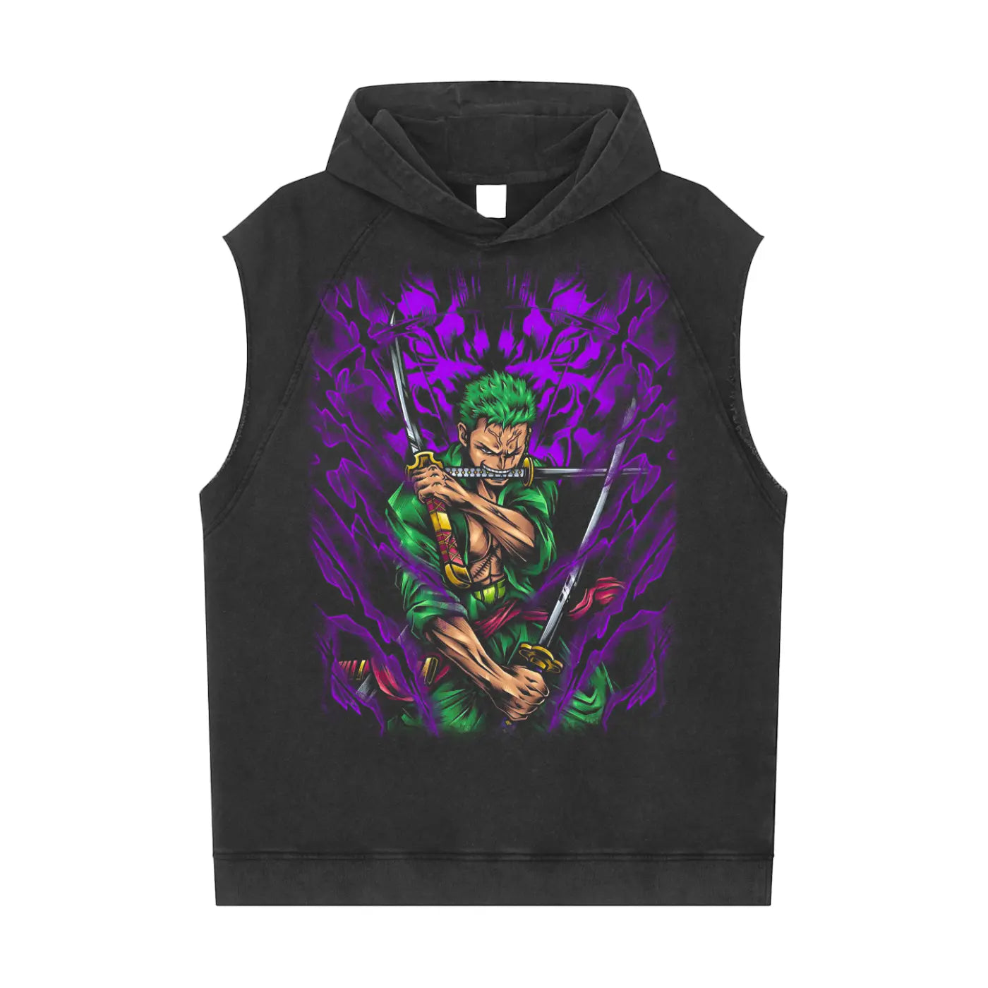 Zoro One Piece Snow Washed Sleeveless Hoodie ODMPOD