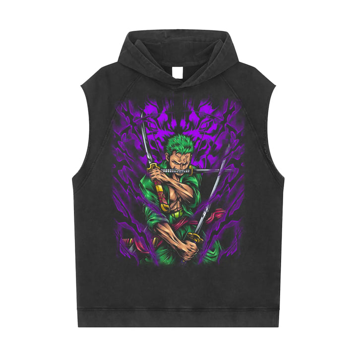 Zoro One Piece Snow Washed Sleeveless Hoodie ODMPOD
